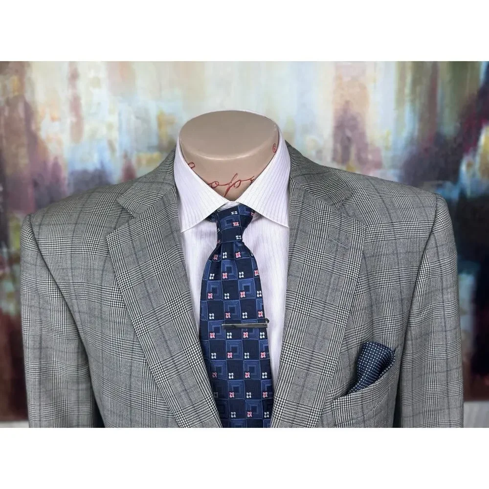 Dunhill Mens Made In Italy Gray Glencheck Blazer 42R Slim Fit